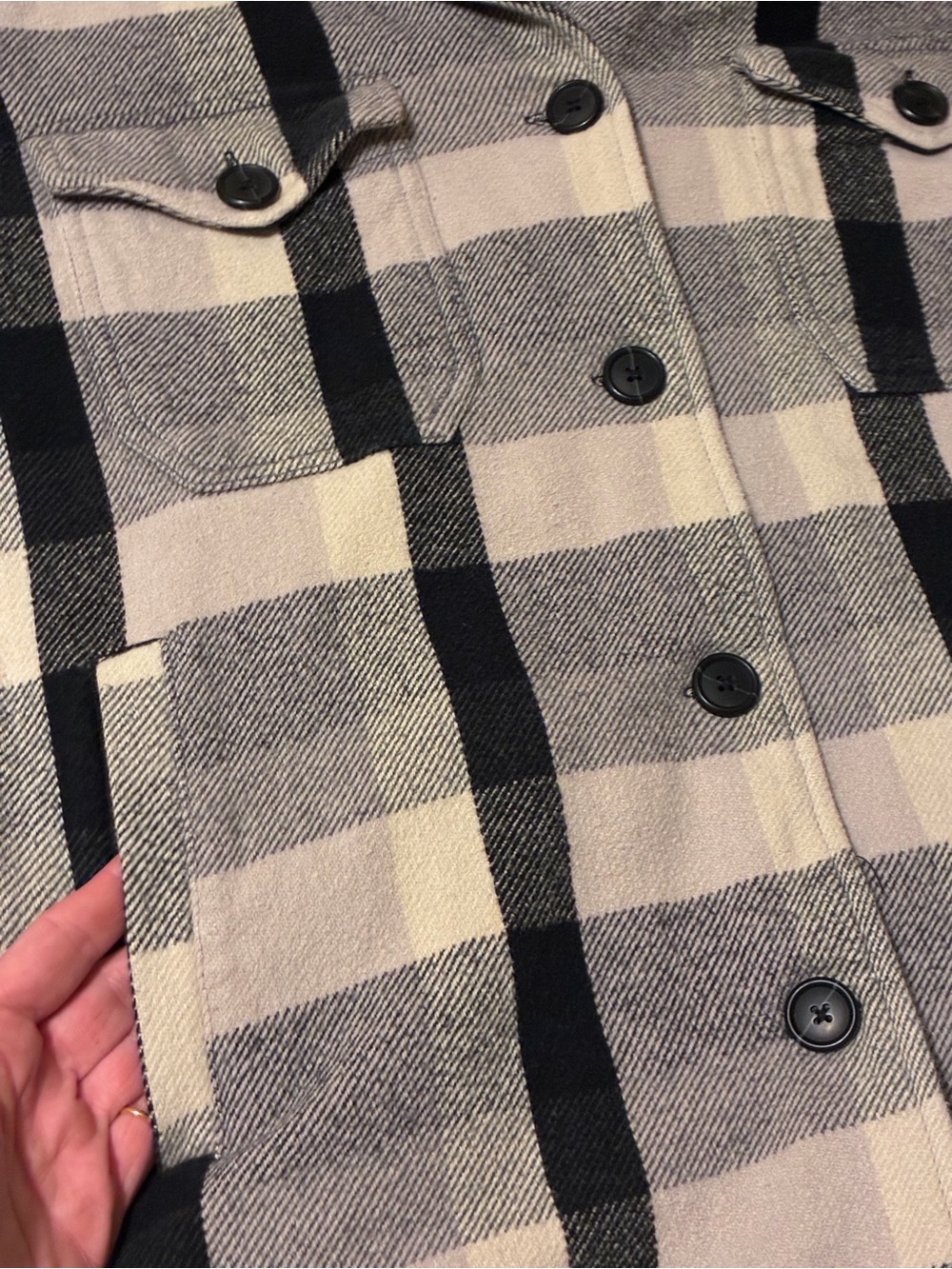 Lucky Brand Black & Cream Plaid Button-Front Shirt/Jacket “THE SHACKET” - Sz Med - Picture 4 of 6